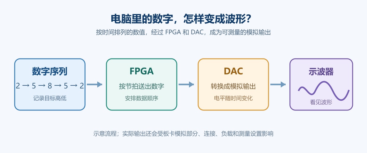 数字序列经FPGA和DAC形成可观察波形的过程